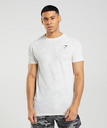 Pánské T Shirts Gymshark Geo Seamless Bílé Světle Šedé | CZ 2520DFM